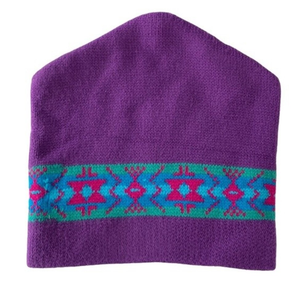 Vintage Penthouse Knits Purple Nordic Knit Ski Beanie Snow Hat Cap USA Unisex